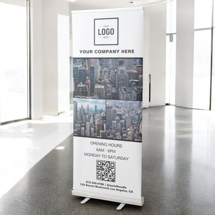 Promotional Business Logo 3 Photo QR Code Retractable Banner