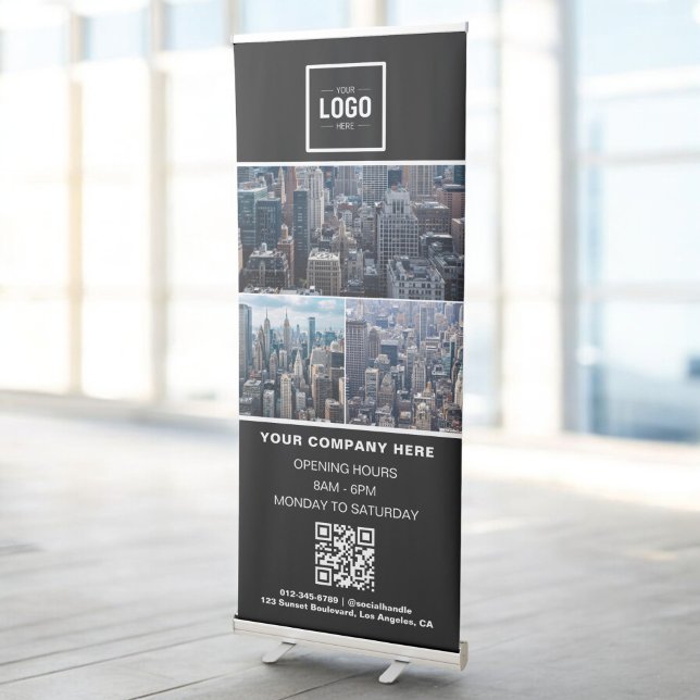 Promotional Business Logo 3 Photo QR Code Retractable Banner (Creator Uploaded)