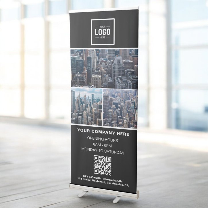Promotional Business Logo 3 Photo QR Code Retractable Banner