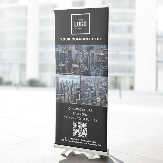 Promotional Business Logo 3 Photo QR Code Retractable Banner (Creator Uploaded)