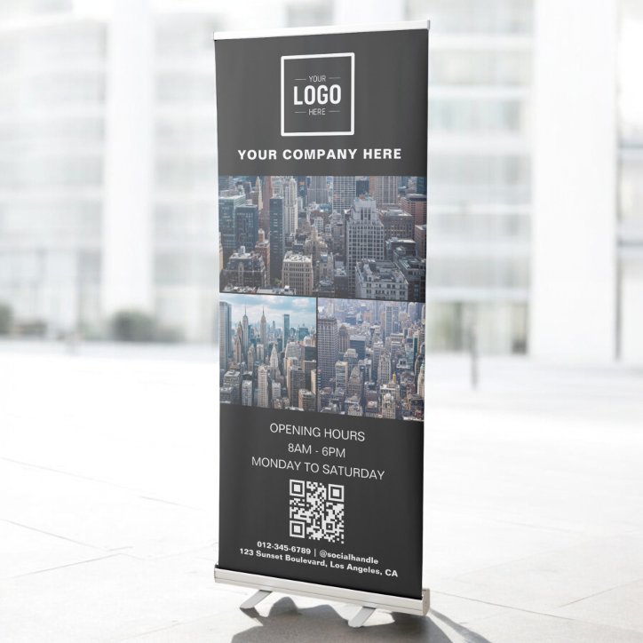 Promotional Business Logo 3 Photo QR Code Retractable Banner