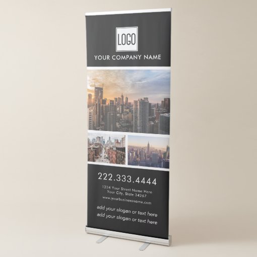 Promotional Business Logo 3 Photos Retractable Banner | Zazzle