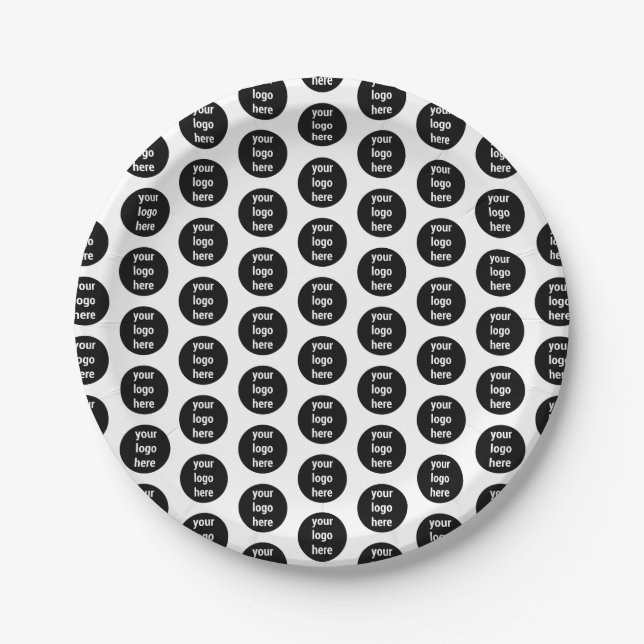 Promotional Business Logo Black White Pattern  Paper Plates (Front)