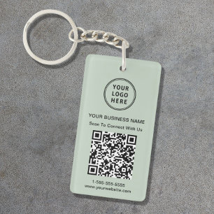 Promotional Business Logo QR Code Sage Green Keychain