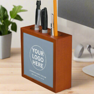 Promotional Business Logo & Text Dusty Blue Desk Organizer