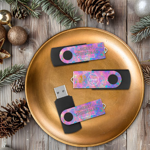 Promotional Business Opal White Merry Christmas Flash Drive