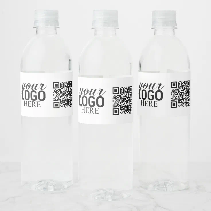 Promotional Company Business Logo & QR Code Water Bottle Label Zazzle