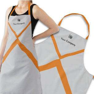 Promotional Company Logo Name Orange Accents Gray Apron