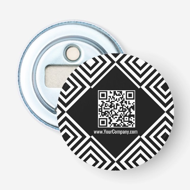 Promotional Company Website QR-code Black & White Bottle Opener (Front)