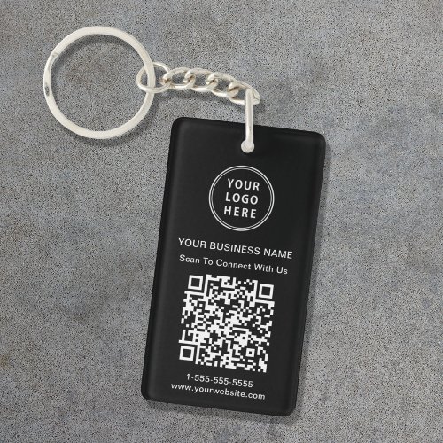 Promotional Connect With Us Logo QR Code Black Keychain