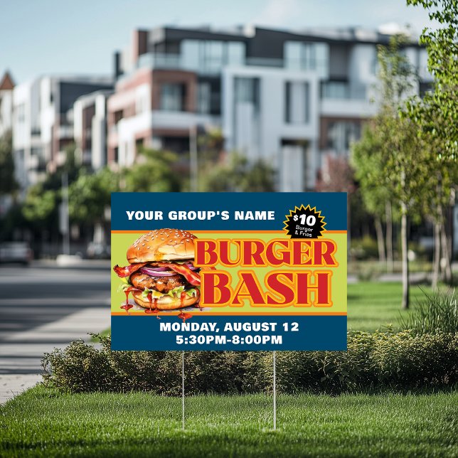 Promotional Custom Burger Bash Fundraiser Sign (Custom Burger Bash Fundraiser Sign with bold graphics — perfect for schools, churches, and clubs to )