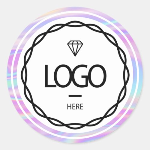 Promotional Custom Logo Holographic White Frame  Classic Round Sticker
