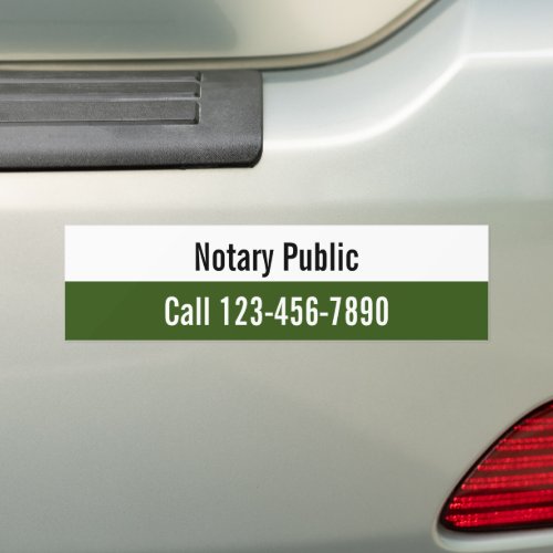 Promotional Dark Green and White Notary Public Bumper Sticker