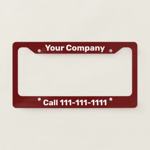 Promotional Dark Red  White Company Name Template License Plate Frame