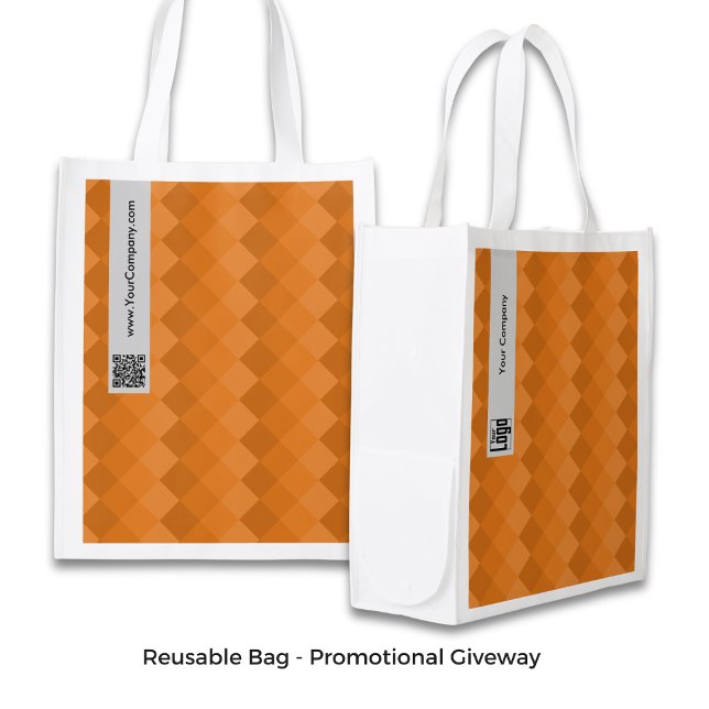 Promotional Diamond Pattern Gray Orange  Grocery Bag (Promotional Diamond Pattern Gray Orange Grocery Bag)