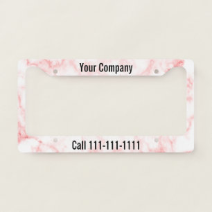 Promotional Faux Pink Marble Business Name Phone License Plate Frame