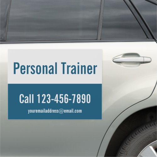 Promotional Gray and Ocean Blue Personal Trainer Car Magnet