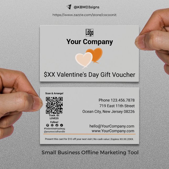 Promotional Gray Valentine's Day Gift Voucher Card (Promotional Gray Valentine's Day Gift Voucher Card, Small Business Offline Marketing Tool)