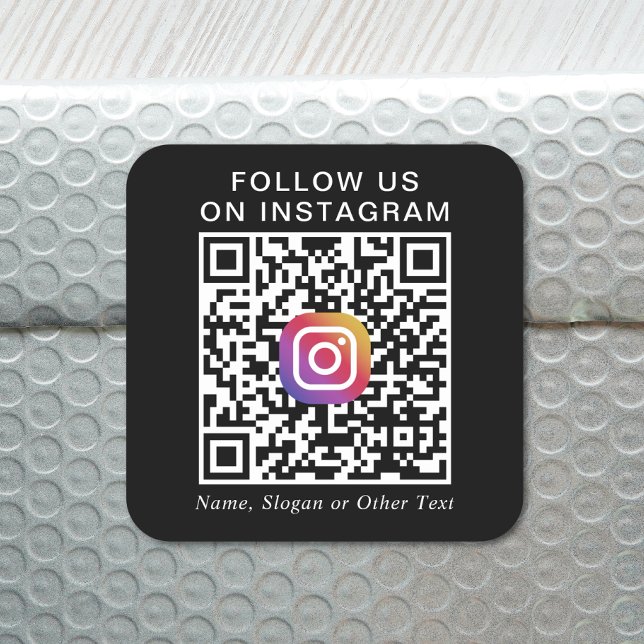 Promotional Instagram QR Code Black Square Sticker (Our user-friendly template will generate your QR code automatically from your Instagram address)