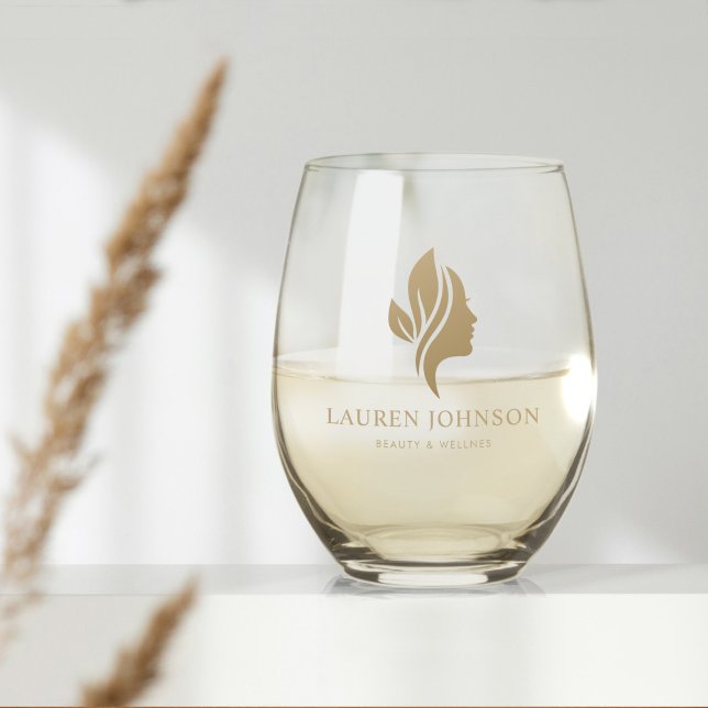 Promotional Logo for Wellness Beauty Business Stemless Wine Glass (Creator Uploaded)