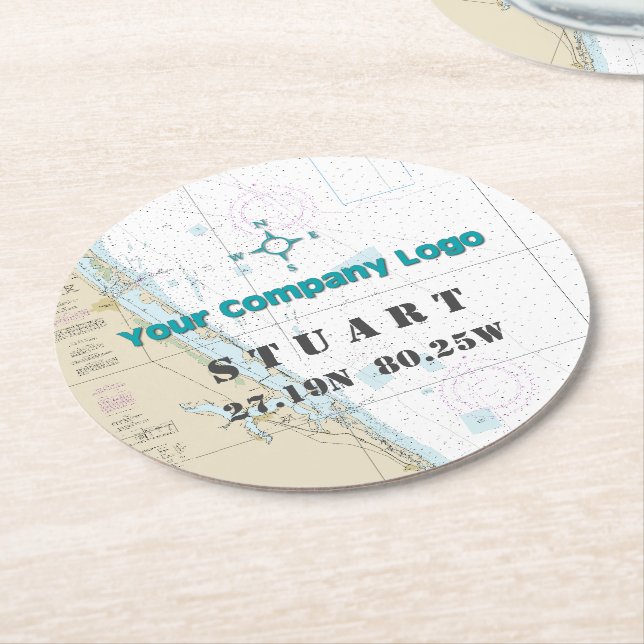 Promotional Logo Latitude Longitude FLORIDA Chart Round Paper Coaster (Angled)