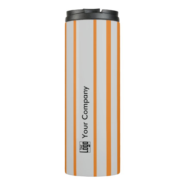 Promotional Logo Name Striped Gray Orange Thermal Tumbler (Back)