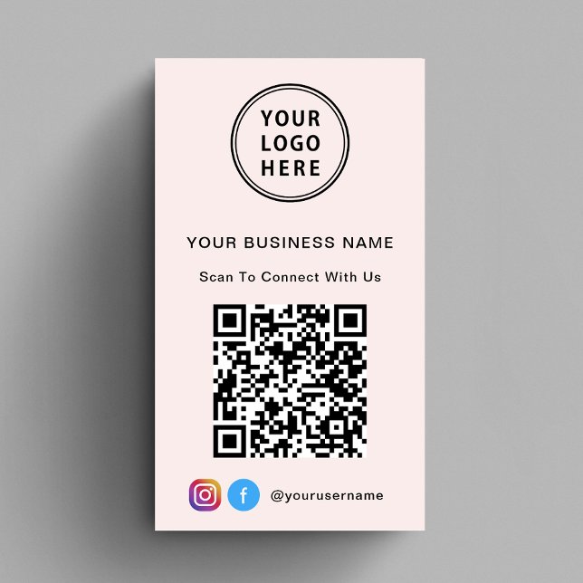 Promotional Logo QR Code Pink Business Card (Capture attention, make connections, and leave a lasting impression with our modern QR business card)