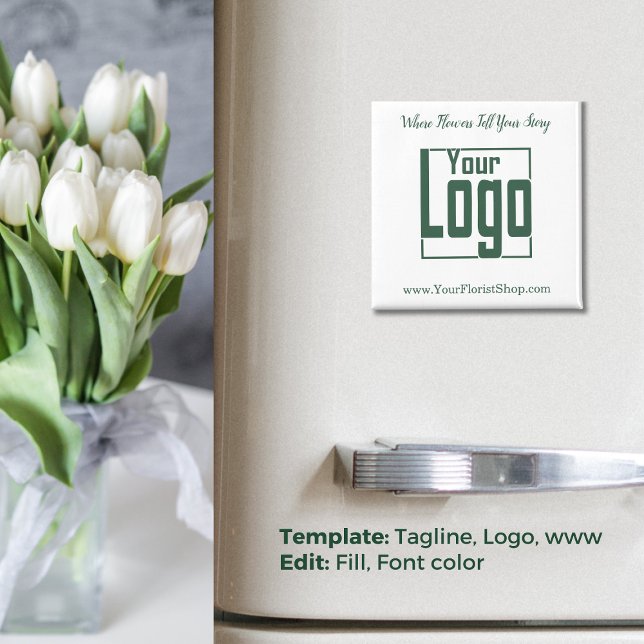 Promotional Logo Tagline Website Green Florist Magnet (Floral Identity: Promotional Florist Shop Magnet, Tagline, Logo, www)