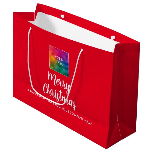 Promotional Merry Christmas Company Logo Here Large Gift Bag (Front Angled)