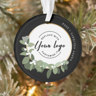 Promotional Modern Wreath Happy Holidays Your Logo Ornament