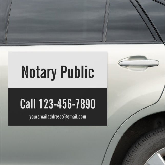 Promotional Pale Gray and Black Notary Public Car Magnet (In Situ)