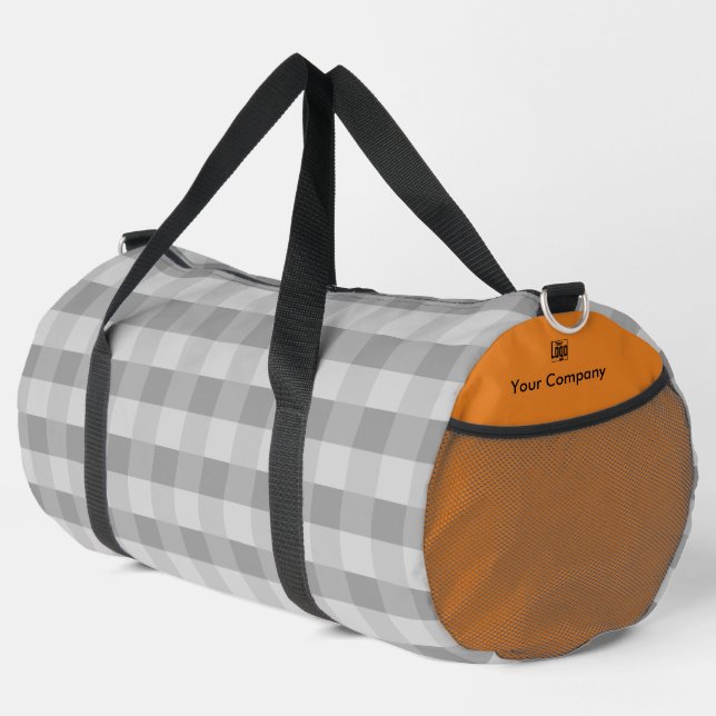 Promotional Pixel Pattern Gray Orange Accents Duffle Bag (Right Corner)