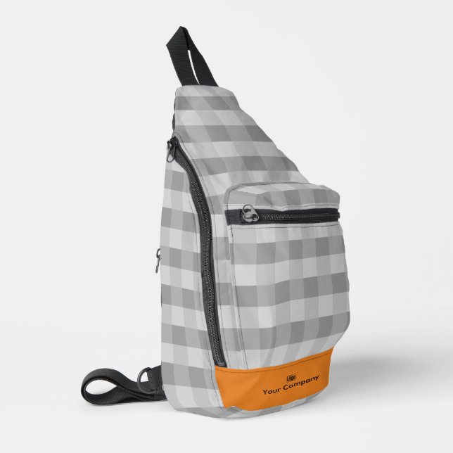 Promotional Pixel Pattern Gray Orange Accents Sling Bag (Left Corner)