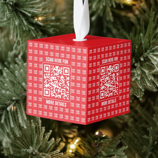 Promotional QR code (editable) with Logo Pattern Cube Ornament (Tree)