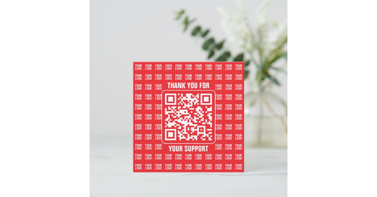 Thank You In Code Promotional QR code (editable) with Logo Pattern Thank You Card | Zazzle
