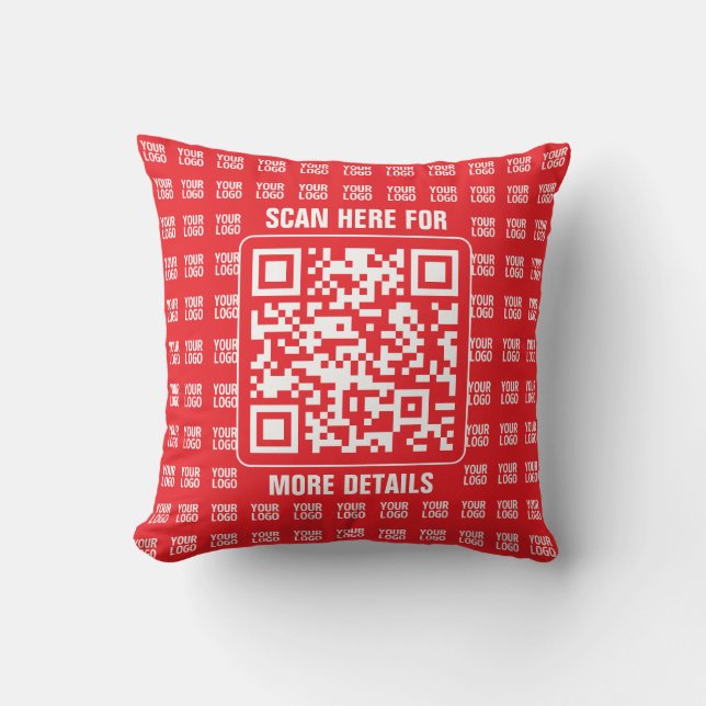 Promotional QR code (editable) with Logo Pattern Throw Pillow (Front)