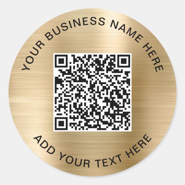 Promotional QR Code Gold Classic Round Sticker (Front)