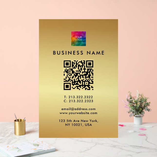 Promotional QR Code Logo Gold Template Glam Acrylic Sign (Wedding)