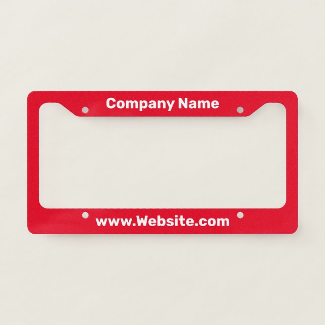Promotional Red and White Text Business Template License Plate Frame (Front)
