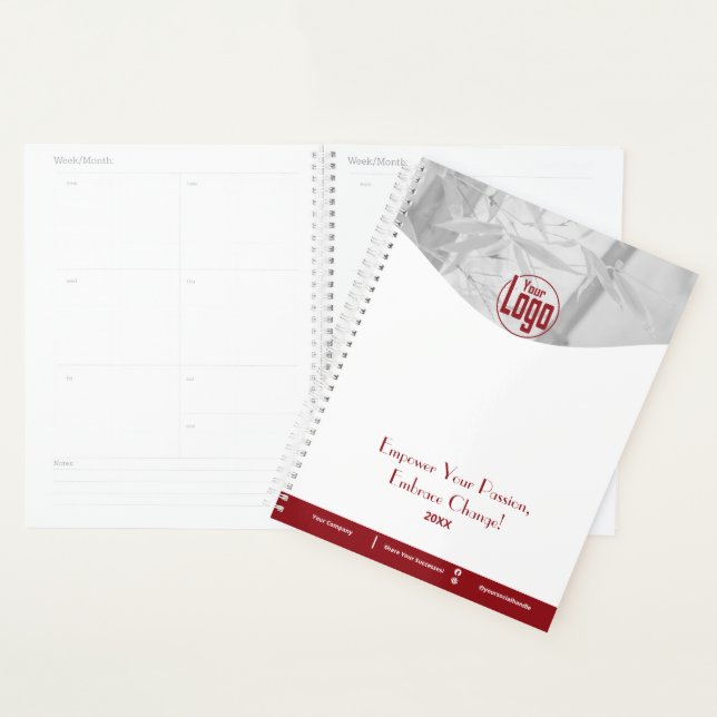 Promotional Red White Life Coach Company Logo Planner (Display)