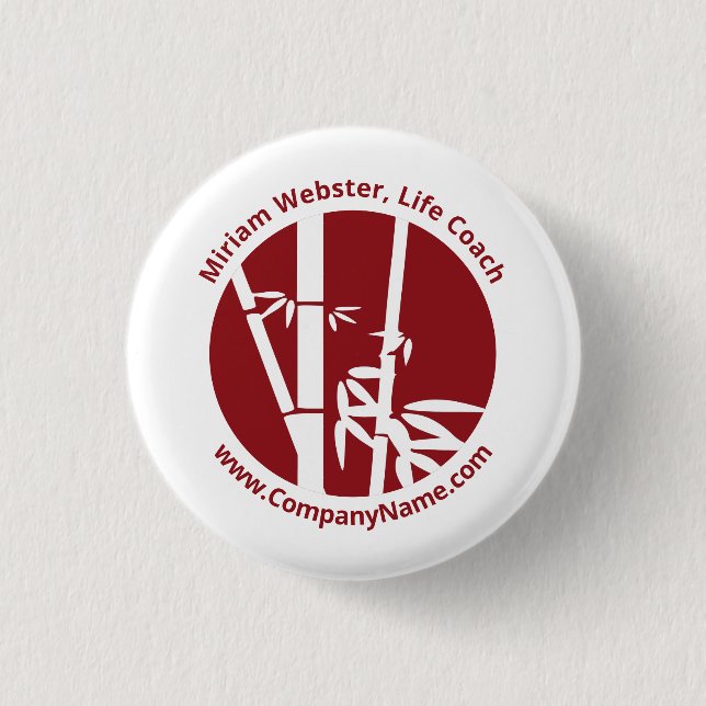 Promotional Red & White Round Custom Logo & Text Button (Front)