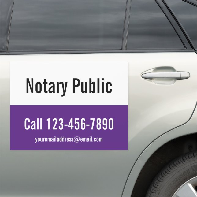 Promotional Royal Purple and White Notary Public Car Magnet (In Situ)