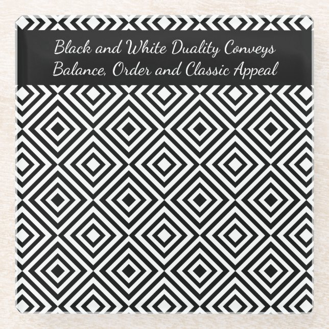 Promotional Script Company Tagline Black & White  Glass Coaster (Front)