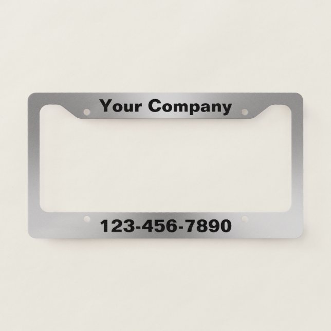 Promotional Silver Black Business Name and Phone License Plate Frame (Front)