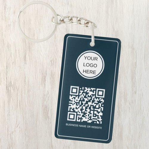 Promotional Swag Business Logo QR Code Navy Blue Keychain