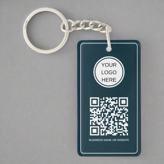 Promotional Swag Business Logo QR Code Navy Blue Keychain (Creator Uploaded)