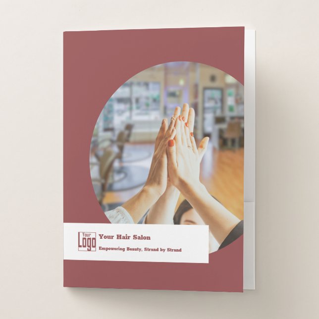Promotional Team Image Hair Stylist Burgundy White Pocket Folder (Front)