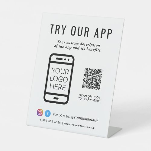 Promotional Try Our App QR Code Logo Pedestal Sign