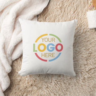 Promotional White Company Business Logo Branded Throw Pillow