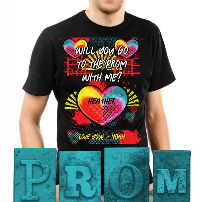 Promposal Will You Go To The Prom  T-Shirt (Prom Dance Unique Promposal shirt in graffiti style. Personalized with names and message. )